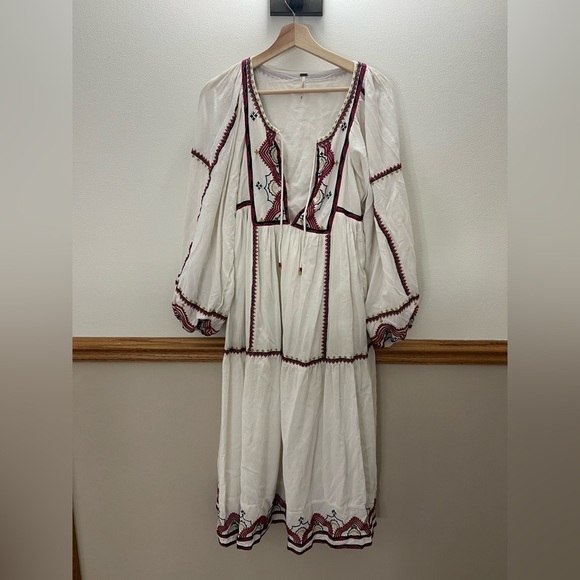 Free People Cream Midi Dress with Red Embroidery - Picture 3 of 12